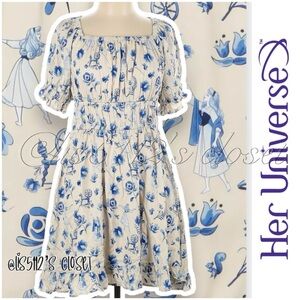 Her Universe Disney Sleeping Beauty Aurora Floral Icons Smocked Peasant Dress L